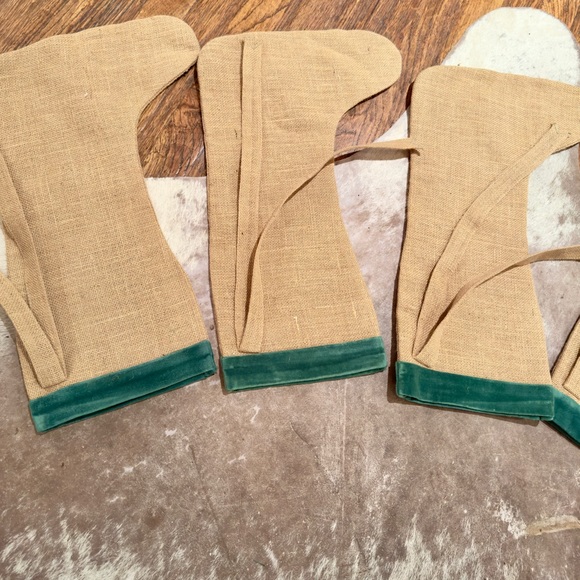 WISTERIA Jute & Green Velvet Embroidered Pinecone Christmas Stockings Set of 6 - Picture 16 of 17